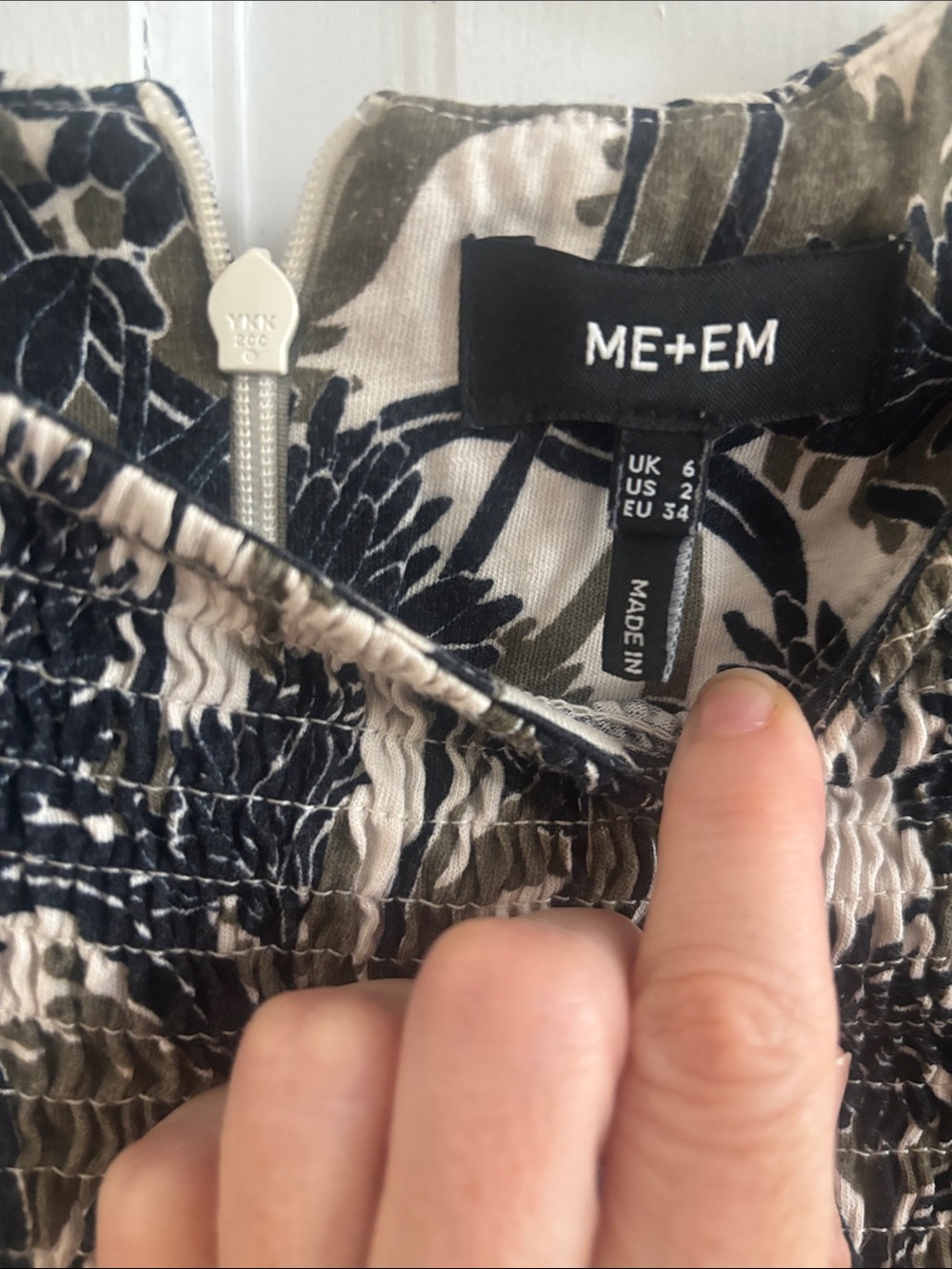 ME+EM Black and Olive Floral Smocked Short Sleeve Top - Picture 2 of 4